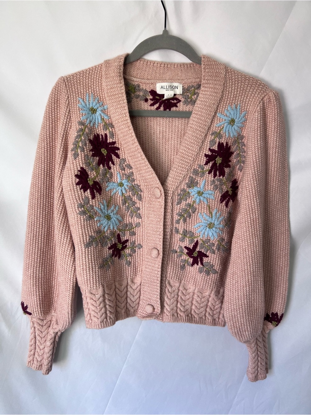 Women’s ALLISON NEW YORK Pink* Embroidered Balloon Sleeve Knit Sweater